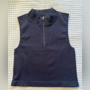 OQQ Ribbed Mock Neck Zip Tank Top - Black
